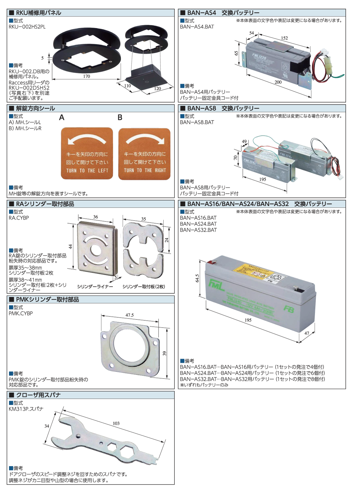 補修用部品類